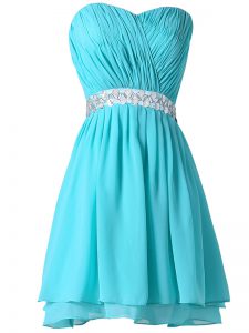 Custom Designed Aqua Blue Sweetheart Lace Up Beading and Ruching Cocktail Dresses Sleeveless