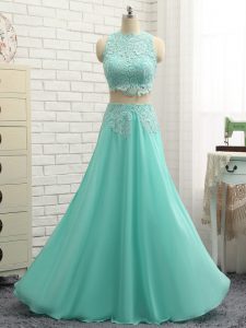 Suitable Apple Green Sleeveless Mini Length Lace and Appliques Side Zipper Prom Dress