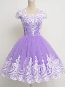 Custom Fit Lavender Square Neckline Lace Quinceanera Court Dresses Sleeveless Zipper