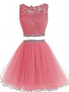 Two Pieces Cocktail Dress Pink Scoop Tulle Sleeveless Mini Length Zipper