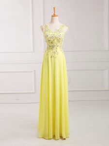 Luxurious V-neck Sleeveless Chiffon Prom Dress Lace and Appliques Zipper