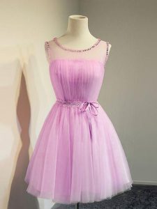 Excellent Lilac Lace Up Damas Dress Belt Sleeveless Knee Length