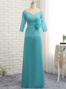 Baby Blue Sweetheart Zipper Lace and Appliques Mother Of The Bride Dress 3 4 Length Sleeve