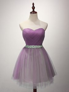 Trendy Tulle Sweetheart Sleeveless Lace Up Ruching Wedding Party Dress in Lilac