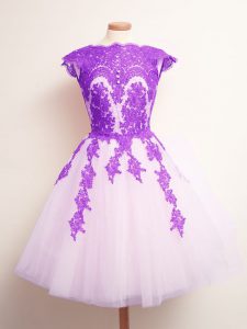 Stylish Multi-color Tulle Lace Up Scalloped Sleeveless Mini Length Dama Dress for Quinceanera Appliques
