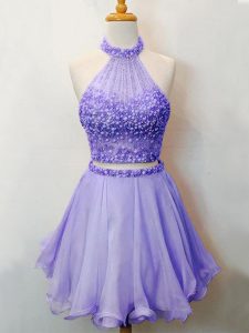 Extravagant Lavender Sleeveless Organza Lace Up Wedding Party Dress for Prom and Party and Wedding Party