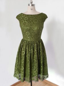 Top Selling Olive Green Scoop Neckline Lace Quinceanera Dama Dress 3 4 Length Sleeve Lace Up