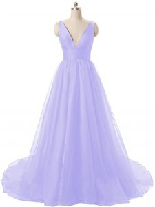 Lavender V-neck Neckline Ruching Dress for Prom Sleeveless Backless