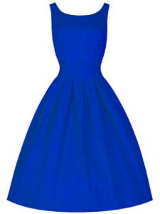Royal Blue Taffeta Lace Up High-neck Sleeveless Knee Length Wedding Guest Dresses Ruching