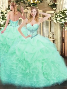 Apple Green Lace Up Vestidos de Quinceanera Beading and Ruffles and Pick Ups Sleeveless Floor Length
