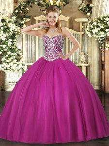 Great Fuchsia Sweetheart Lace Up Beading Quince Ball Gowns Sleeveless