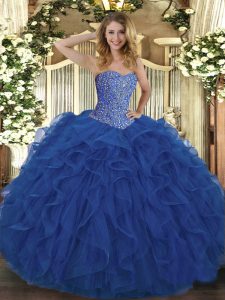 Enchanting Royal Blue Sleeveless Tulle Lace Up Sweet 16 Quinceanera Dress for Military Ball and Sweet 16 and Quinceanera