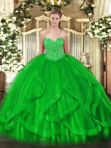 Ball Gowns 15 Quinceanera Dress Green Sweetheart Organza Sleeveless Floor Length Lace Up