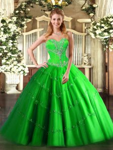 Tulle Lace Up Quinceanera Gowns Sleeveless Floor Length Beading