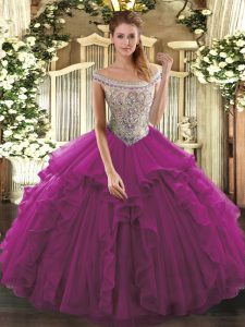 Fashion Sleeveless Beading and Ruffles Lace Up 15 Quinceanera Dress