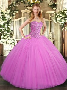 Adorable Lilac Sleeveless Beading Floor Length Sweet 16 Dresses