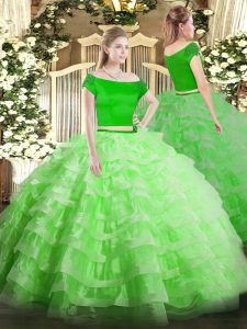 Short Sleeves Tulle Zipper Sweet 16 Dresses for Military Ball and Sweet 16 and Quinceanera