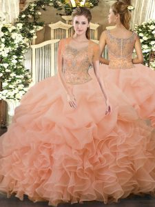 Lovely Floor Length Ball Gowns Sleeveless Peach Quince Ball Gowns Clasp Handle