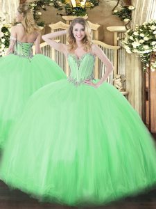 Latest Floor Length Lace Up Ball Gown Prom Dress for Military Ball and Sweet 16 and Quinceanera with Beading