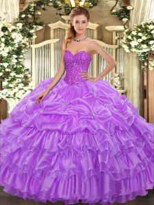 Lavender 15 Quinceanera Dress Military Ball and Sweet 16 and Quinceanera with Beading and Ruffled Layers and Pick Ups Sw