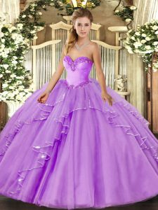 High End Tulle Sleeveless Floor Length Quince Ball Gowns and Beading and Ruffles