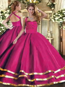 Discount Ruffled Layers 15th Birthday Dress Hot Pink Lace Up Sleeveless Floor Length