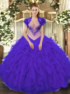 Sweetheart Sleeveless Vestidos de Quinceanera Floor Length Beading and Ruffles Purple Organza