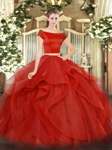 Customized Red Sweet 16 Dresses Military Ball and Sweet 16 and Quinceanera with Appliques and Ruffles Off The Shoulder S