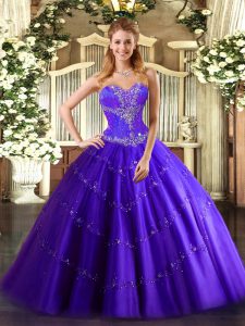 Floor Length Lace Up Sweet 16 Dresses Purple for Sweet 16 and Quinceanera with Beading