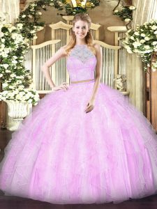 Sweet Lilac Zipper Scoop Lace and Ruffles Sweet 16 Dresses Tulle Sleeveless