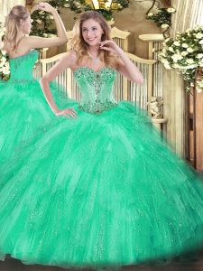 Eye-catching Beading and Ruffles 15 Quinceanera Dress Apple Green Lace Up Sleeveless Floor Length