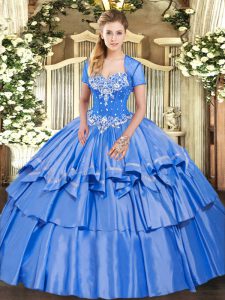 Ball Gowns Quince Ball Gowns Baby Blue Sweetheart Organza and Taffeta Sleeveless Floor Length Lace Up