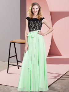 Elegant Apple Green Prom Dress Prom and Party with Lace and Belt Scoop Sleeveless Lace Up
