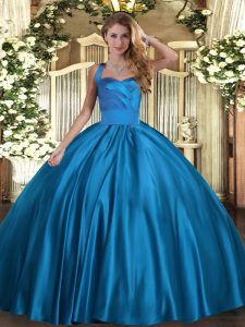 Blue Sleeveless Ruching Floor Length Quinceanera Dresses
