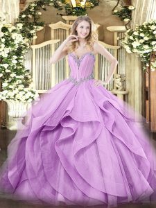 Cheap Lavender Sleeveless Beading and Ruffles Floor Length Quinceanera Gown