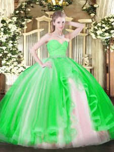 Dazzling Green Sleeveless Tulle Zipper Quinceanera Gown for Military Ball and Sweet 16 and Quinceanera