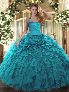 New Arrival Sleeveless Ruffles Lace Up Quince Ball Gowns
