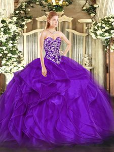 Glamorous Purple Sweet 16 Quinceanera Dress Military Ball and Sweet 16 and Quinceanera with Beading and Ruffles Sweethea