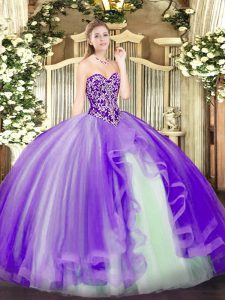 Exquisite Sweetheart Sleeveless Sweet 16 Quinceanera Dress Floor Length Beading and Ruffles Lavender Tulle