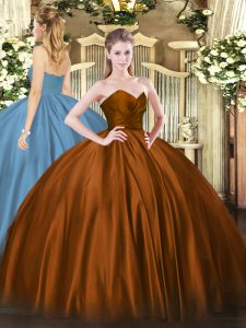 Glamorous Sleeveless Floor Length Ruching Zipper Sweet 16 Quinceanera Dress with Brown
