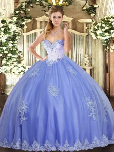 Blue Sweetheart Lace Up Beading and Appliques Quinceanera Gowns Sleeveless