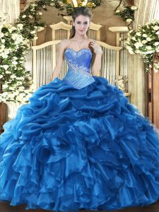 Chic Blue Sweetheart Neckline Beading and Ruffles and Pick Ups Quinceanera Dresses Sleeveless Lace Up