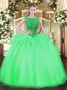 Fashion Scoop Cap Sleeves Zipper Sweet 16 Dress Green Organza