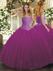 Fashionable Fuchsia Sweetheart Lace Up Beading Quinceanera Gowns Sleeveless