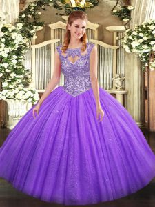 Attractive Lavender Sleeveless Beading Floor Length Quinceanera Dress