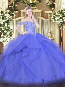Customized Tulle Sleeveless Floor Length Quinceanera Gown and Beading and Ruffles