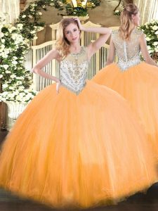 Fantastic Floor Length Zipper Quinceanera Gown Orange Red for Military Ball and Sweet 16 and Quinceanera with Beading