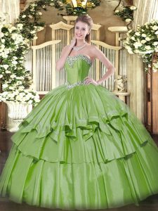 Exceptional Sweetheart Sleeveless Lace Up Ball Gown Prom Dress Yellow Green Organza and Taffeta