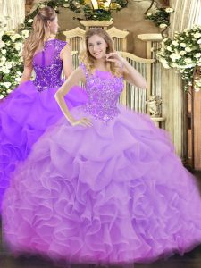 Unique Sleeveless Beading and Ruffles and Pick Ups Zipper Quinceanera Gown