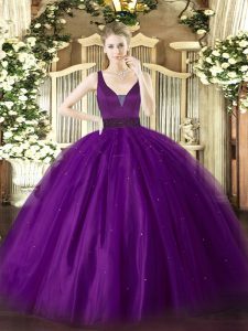 Sophisticated Beading 15 Quinceanera Dress Purple Zipper Sleeveless Floor Length